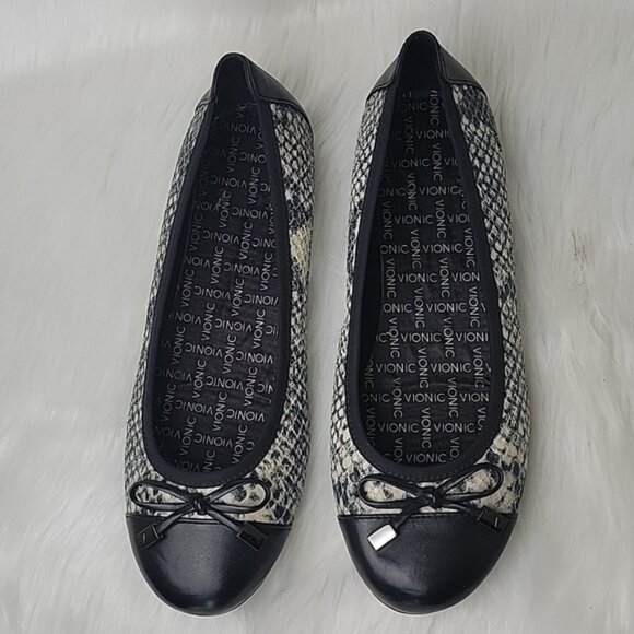 Vionic Black and Cream Snake Pattern Loafers - Picture 2 of 11